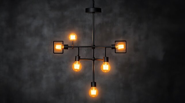 Modern Black Metal Chandelier with Edison Bulbs