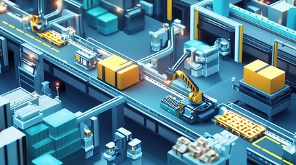 Obraz premium Advanced Automation in Large Scale Factory with Moving Robots