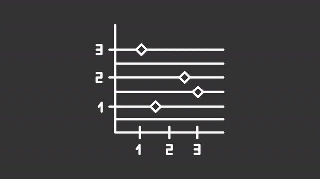 Animated point and figure chart white icon. Scatter chart elements motion line animation. Business analytics. Isolated illustration on dark background. Transition alpha video. Motion graphic