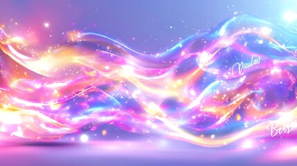 Abstract colorful glowing wave, vibrant energy, bright particles, dynamic flow.