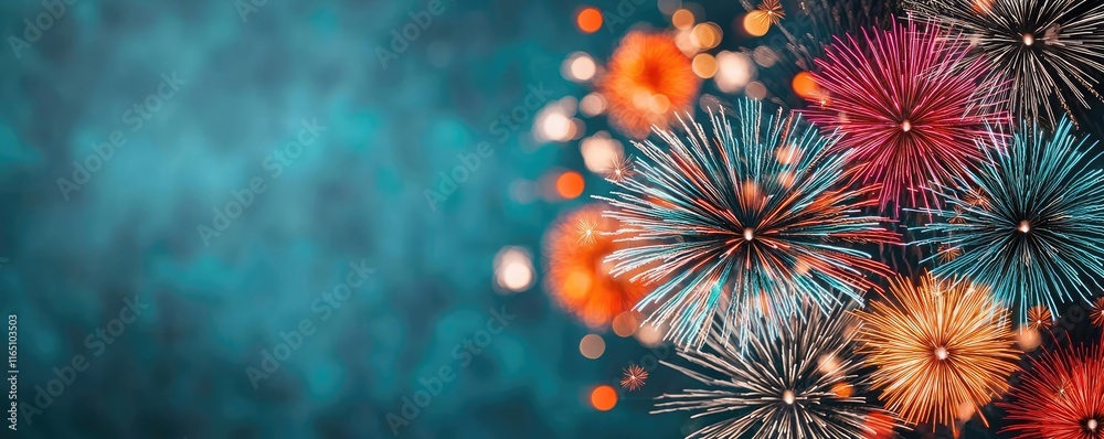 Poster fireworks abstract background idea. colorful fireworks illuminate the night sky with vibrant bursts 