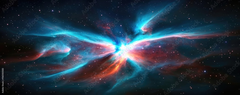 Poster Cosmic abstract background idea. A stunning cosmic nebula displaying vivid colors and intricate formations in space.