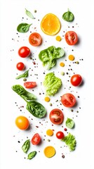 Vibrant Fresh Food Arrangement with Colorful Vegetables, Herbs, and Spices. A Composition of Healthy Ingredients for a Delicious and Nutritious Meal.