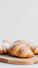 Fototapeta premium Golden Croissants on a Wooden Board: A Delightful Breakfast Treat