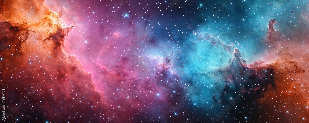 Poster Cosmic abstract background idea. A stunning cosmic scene showcasing colorful nebulae and sparkling stars in space.