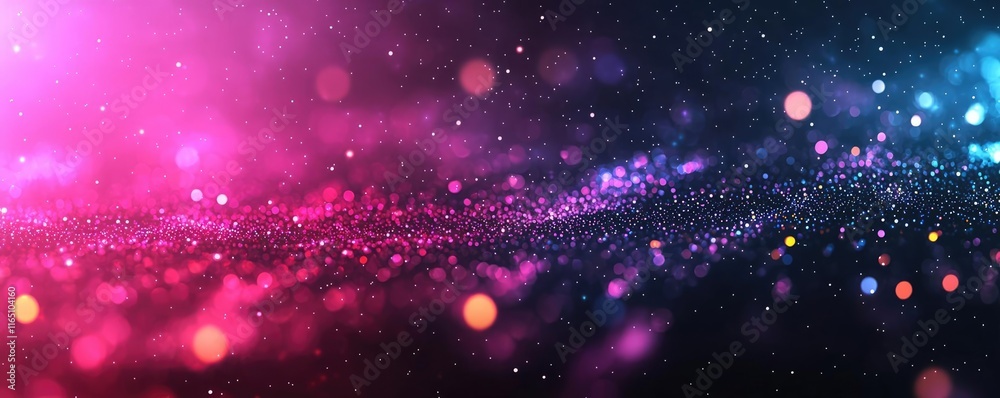 Aufkleber Cosmic abstract background idea. Vibrant abstract background with colorful bokeh and shimmering particles.