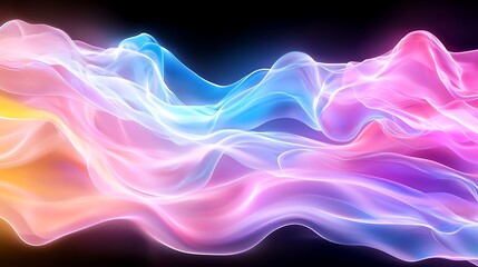 Abstract colorful glowing waves flowing smoothly on a black background.