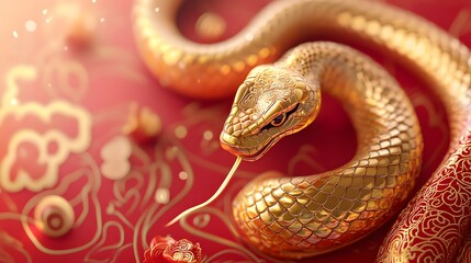 Fototapeta premium Snake with Chinese calligraphy Elegant vector banner with the Year of the Snake, featuring Chinese calligraphy, golden snake, and red and gold decorations