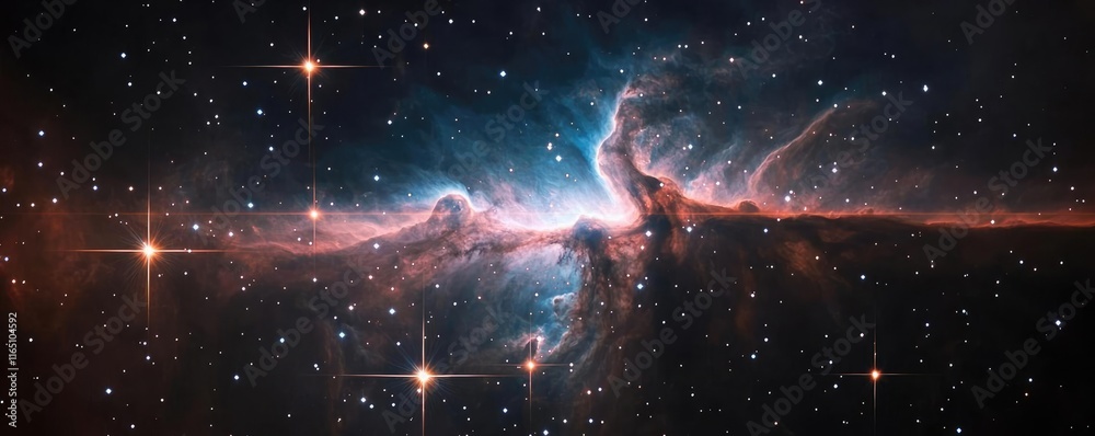 Poster Cosmic abstract background idea. Stunning view of a colorful nebula filled with bright stars in deep space.