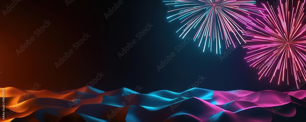 Poster fireworks abstract background idea. a vibrant display of fireworks lighting up the night sky with co