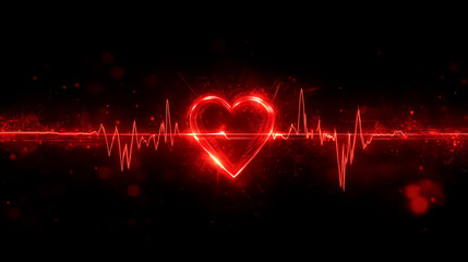 Electrocardiogram ECG Red Graph on Black Background