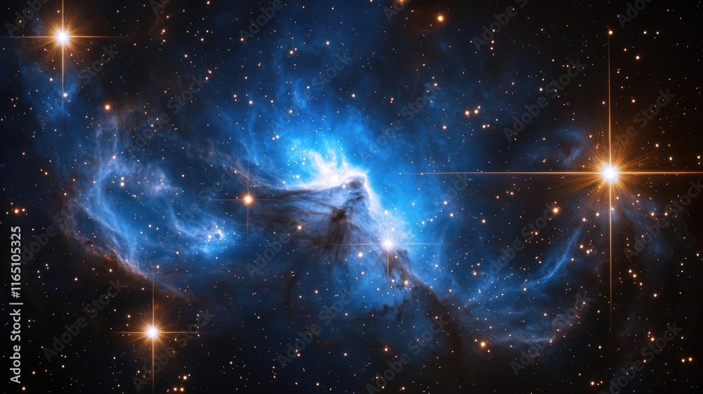 Poster cosmic abstract background idea. a stunning nebula in deep space, showcasing vibrant blue and sparkl