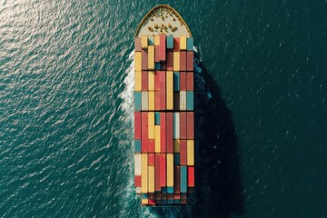 Large Cargo Ship Transporting Colorful Containers Across the Deep Blue Ocean During a Sunny Day