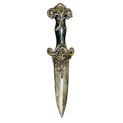 Watercolor Illustration of an Ornate Dagger with Gold Accents.