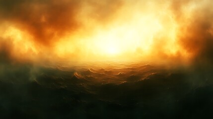 Fototapeta premium Fiery Sunset Over a Dark and Turbulent Sea