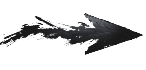 A dynamic black brushstroke arrow pointing right, symbolizing direction and movement.