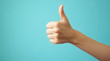 Young Woman Giving Thumbs Up Against Serene Blue Background