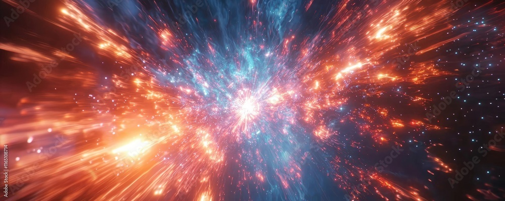 Poster Fireworks abstract background idea. A dynamic visual representation of cosmic energy in vibrant colors and motion.