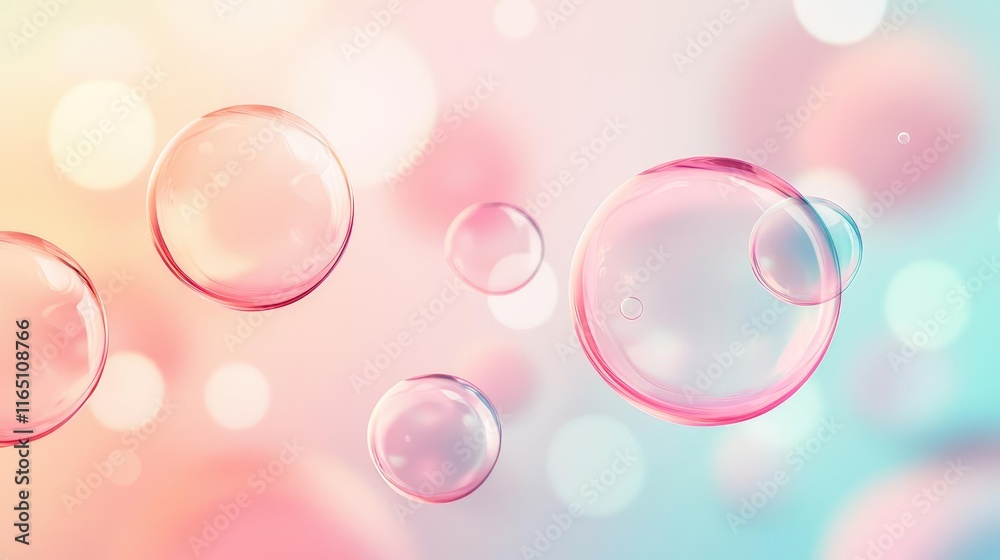 Poster Circles abstract background concept. Colorful bubbles floating in soft pastel background, creating a whimsical, dreamy atmosphere.
