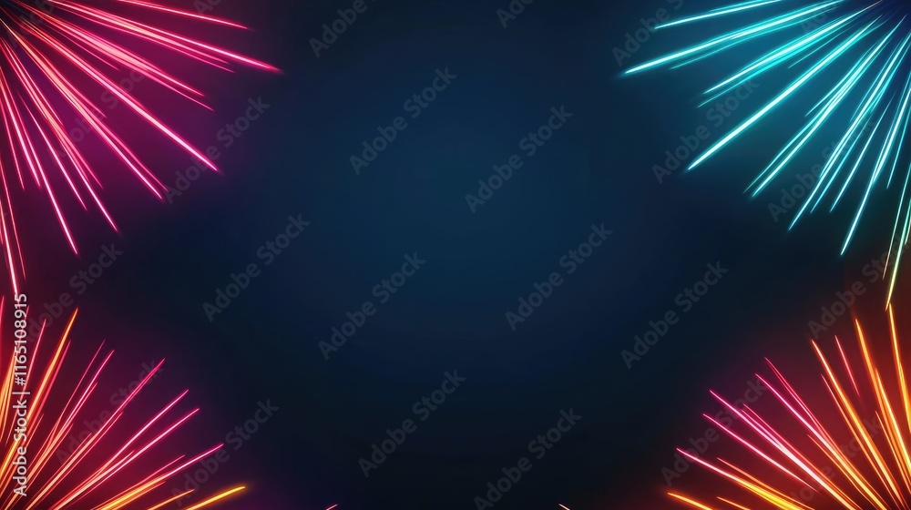 Poster fireworks abstract background idea. vibrant neon light bursts create a festive atmosphere against a 