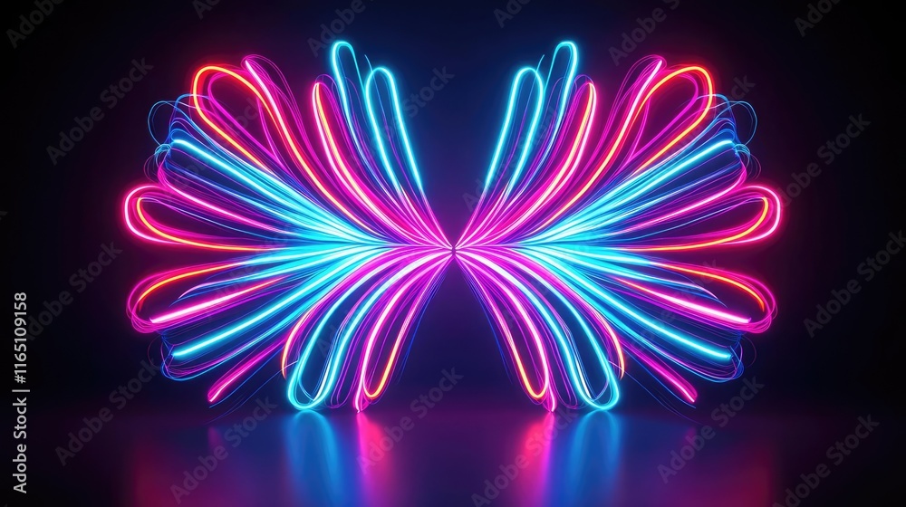 Poster Fireworks abstract background idea. Vibrant neon light patterns creating a captivating visual display in vibrant colors.