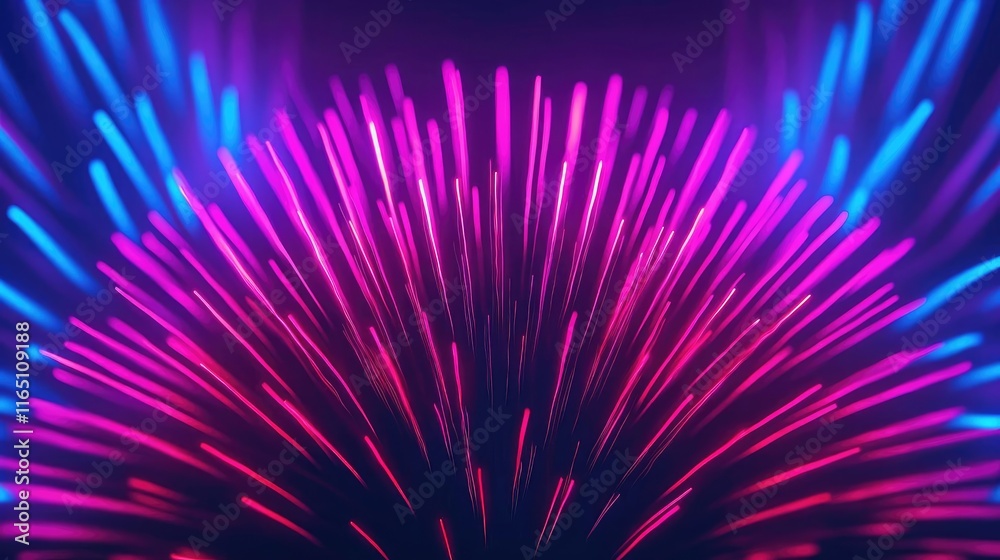 Poster Fireworks abstract background idea. Colorful abstract background with vibrant streaks of light in blue and pink hues.