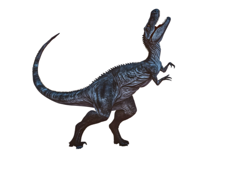 giganotosaurus is doing a fight pose on sunset desert