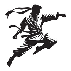 Karate Silhouette Vector Illustration, Solid White Background.