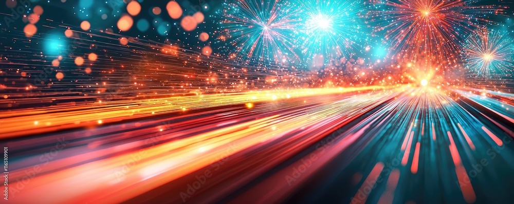 Poster fireworks abstract background idea. abstract light trails create vibrant motion in a futuristic digi