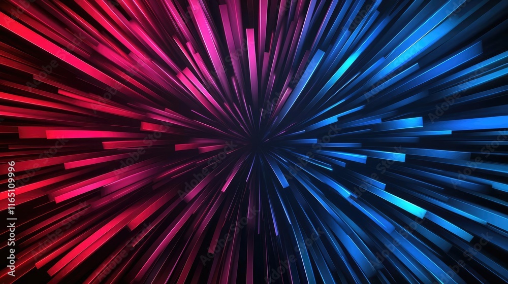 Poster fireworks abstract background idea. dynamic abstract background with vibrant blue and pink rays radi