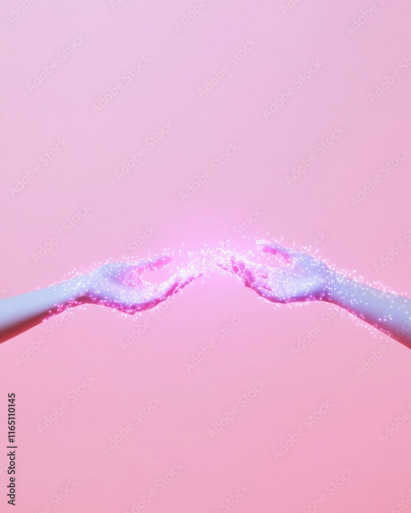 Aufkleber ethereal digital connection hands sharing data in a pastel glow