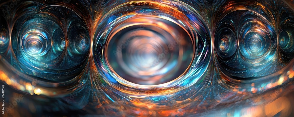 Poster Circles abstract background concept. Abstract digital art featuring vibrant circular patterns and glowing colors.