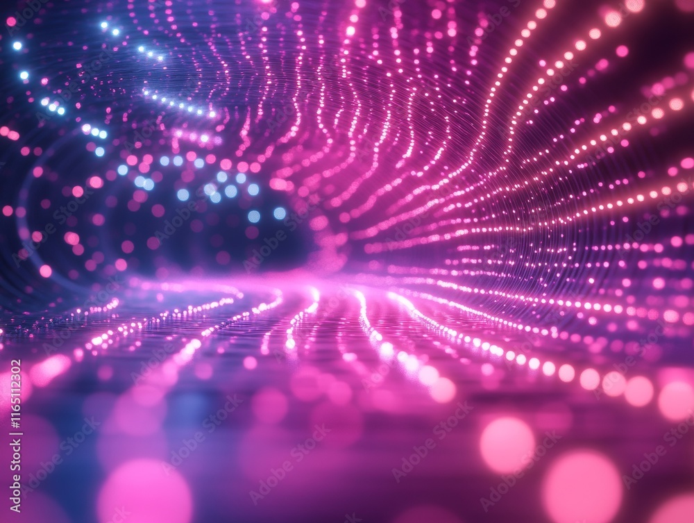 Aufkleber Pastel Cyberpunk Flow Minimalist Light Streams in Digital Network Grid