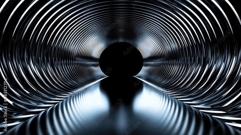 Poster Circles abstract background concept. Abstract view of a metallic tunnel, showcasing lines and reflections in a futuristic design.