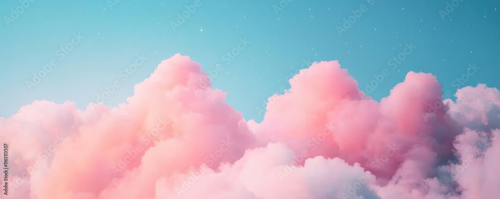 Poster cosmic abstract background idea. a beautiful sky filled with soft pink clouds against a serene blue 