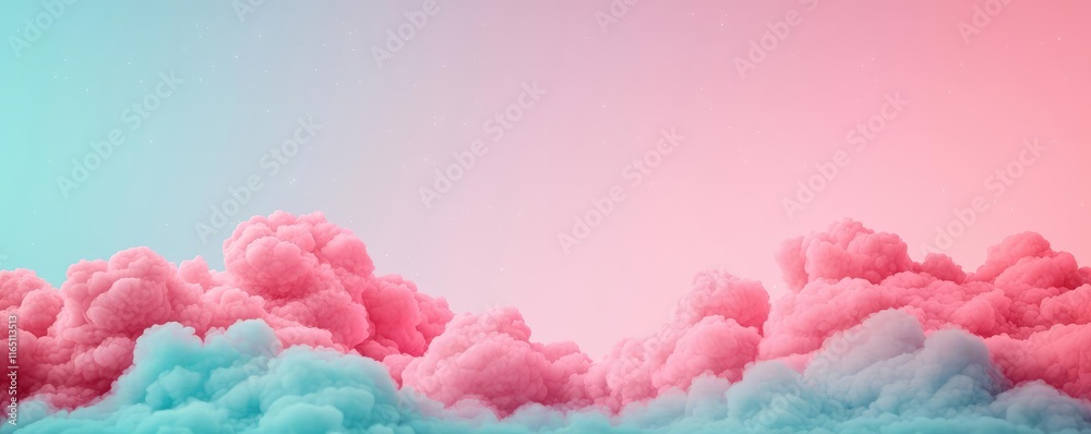Poster Cosmic abstract background idea. Vibrant clouds in pastel colors create a dreamy, ethereal atmosphere in the sky.