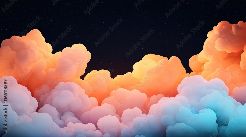 Poster cosmic abstract background idea. stunning clouds illuminated by warm tones, blending colors beautifu