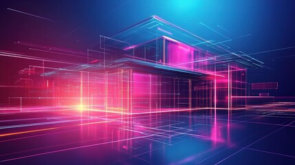Futuristic Building Design with Neon Lights in Vibrant Colors