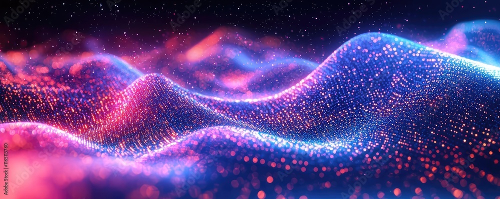 Poster Cosmic abstract background idea. Abstract digital wave pattern with vibrant colors, representing data visualization.