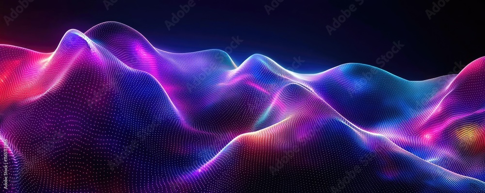 Poster cosmic abstract background idea. a vibrant visualization of waves in colorful neon tones against a d