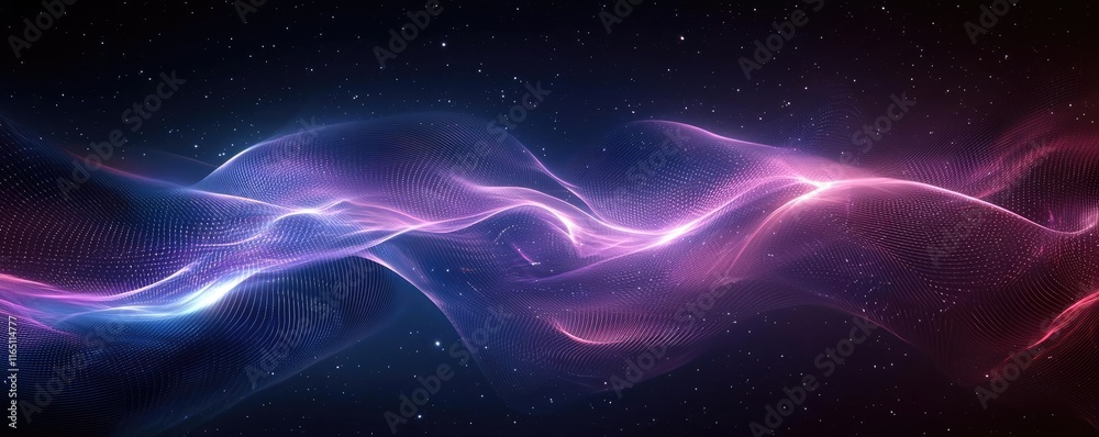 Poster Cosmic abstract background idea. Dynamic abstract waves of light in vibrant colors flowing through a cosmic background.