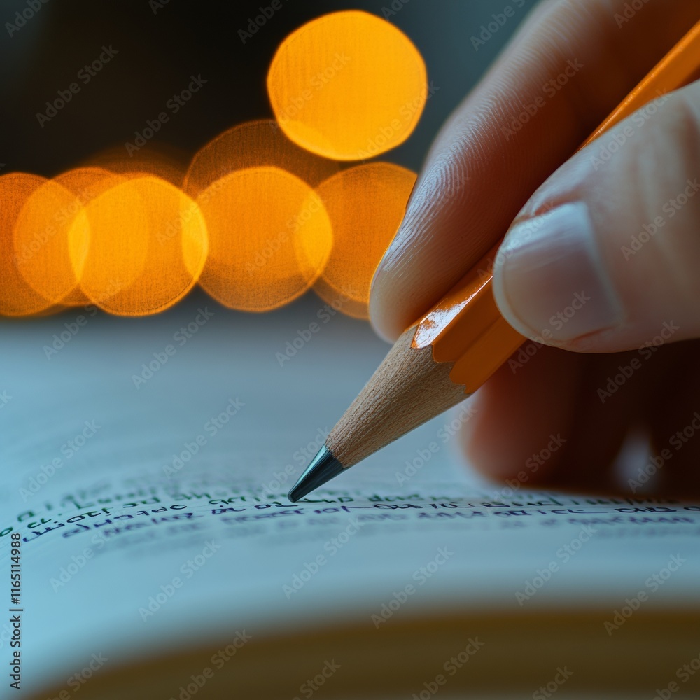 Poster Winter Study Session Close-Up of Pencil on Open Book in Cozy Academic Setting