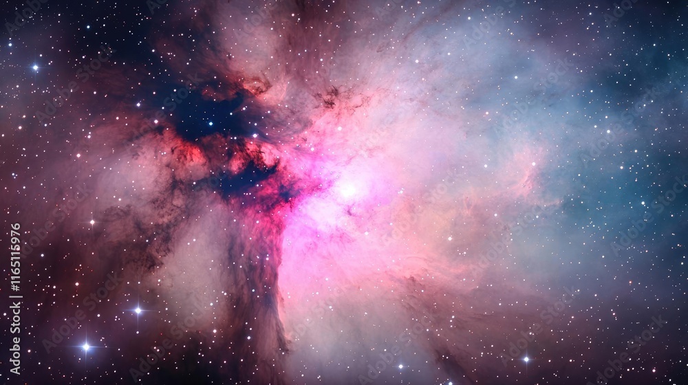 Poster Cosmic abstract background idea. A stunning nebula displaying vibrant colors and endless stars in deep space.