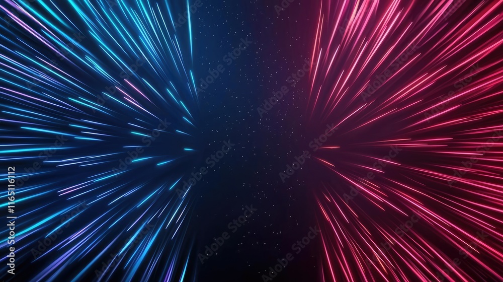 Aufkleber Fireworks abstract background idea. Dynamic light streaks in blue and red create a futuristic visual effect.