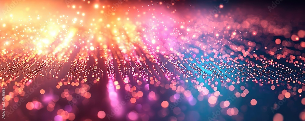 Poster Fireworks abstract background idea. Vibrant abstract background with colorful bokeh effects and glowing particles.