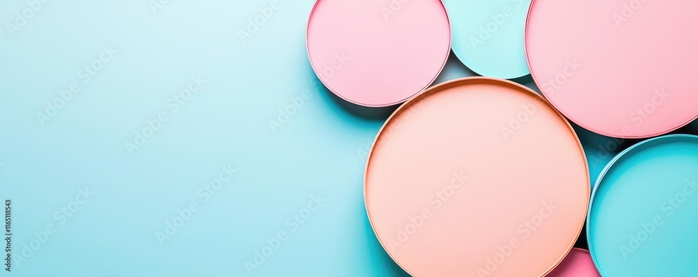 Poster circles abstract background concept. colorful geometric shapes arranged creatively on a pastel backg
