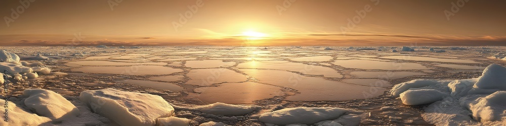 Leinwandbilder Panoramic view of the Larsen Ice Shelf glowing under the golden light of summer, with intricate cracks and shadows creating depth, in 4K resolution