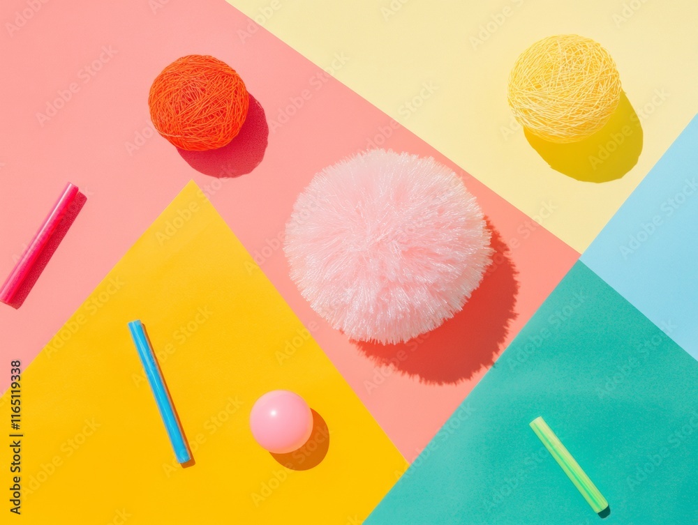 Poster colorful abstract composition with geometric shapes and textures on vibrant background