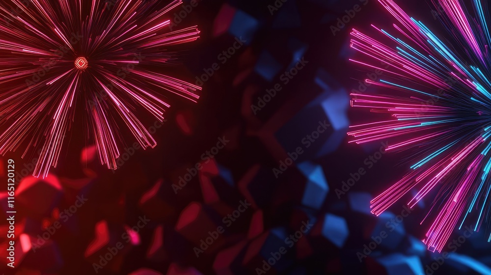 Poster fireworks abstract background idea. colorful fireworks burst in vibrant hues against a dark backgrou