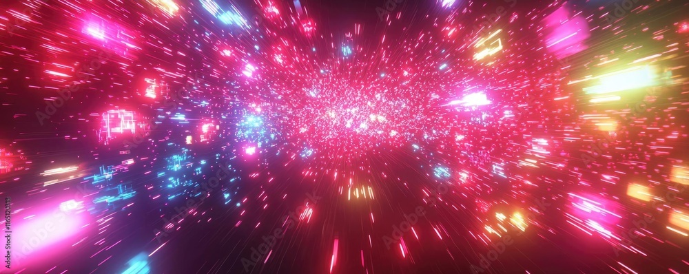 Poster Fireworks abstract background idea. Abstract colorful light burst creating a dazzling cosmic effect in vibrant hues.